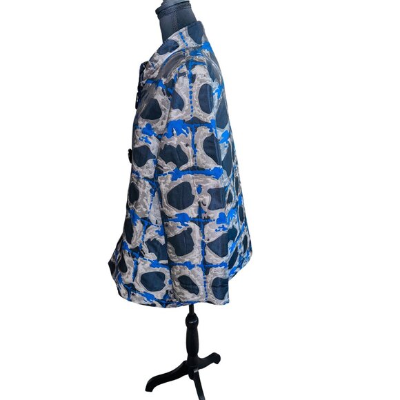 Ali Miles XL Blue Silver Abstract Statement Jacket Office Evening Artsy Blazer - Picture 4 of 11